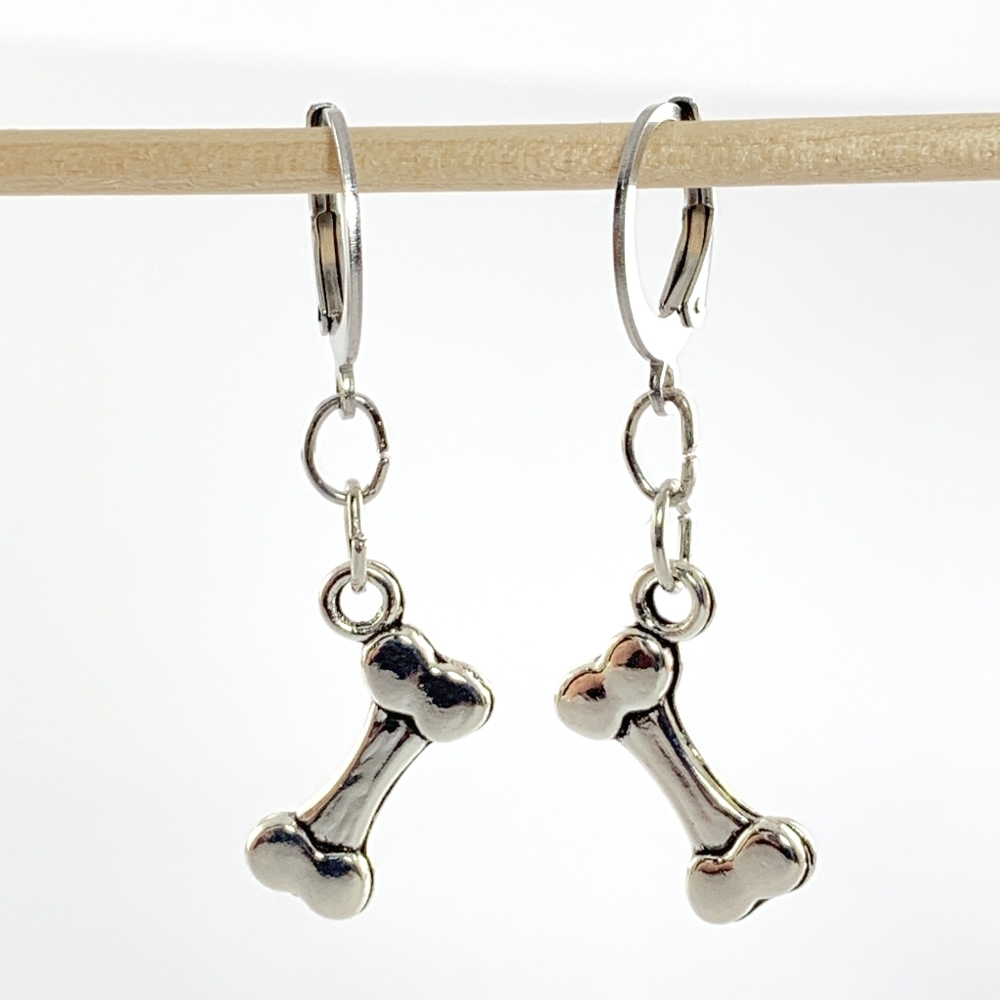 Stainless Steel Hoop Dog Bone Earrings